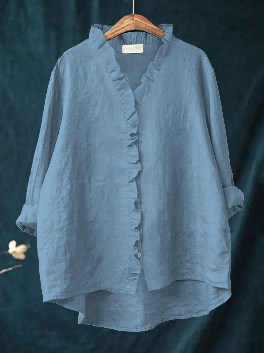 Jagienka | Cotton and Linen Shirt with Ruffle