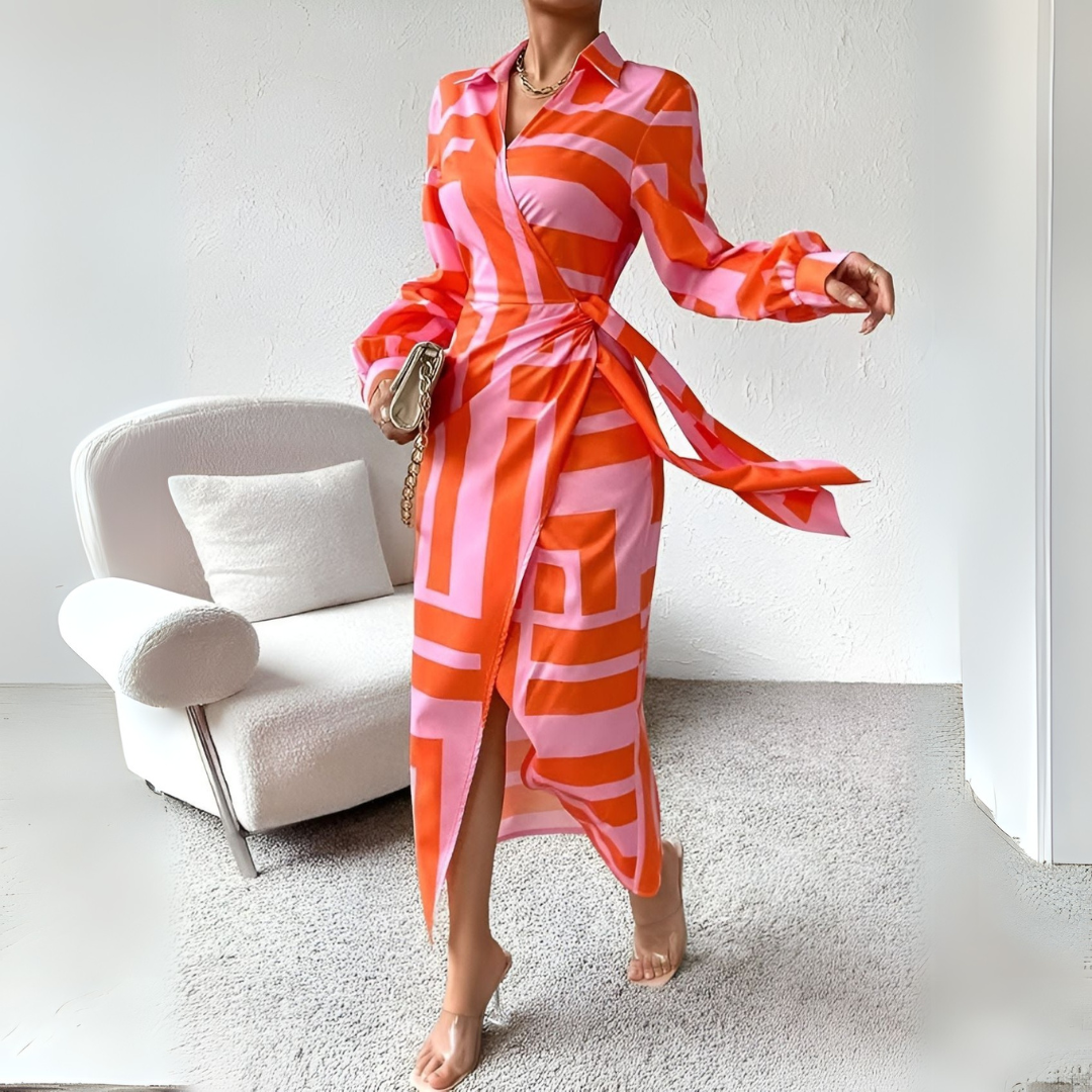 Katie – Geometric Wrap Midi Dress