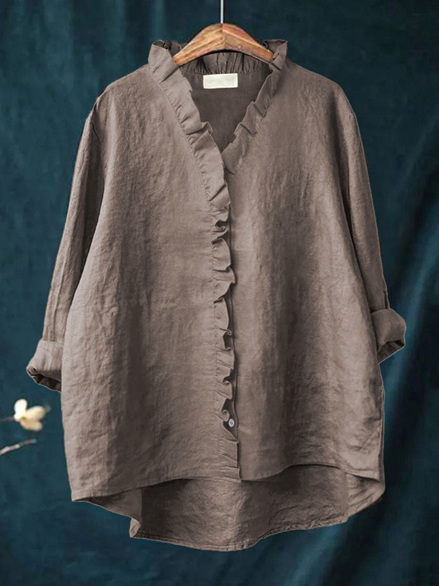 Jagienka | Cotton and Linen Shirt with Ruffle