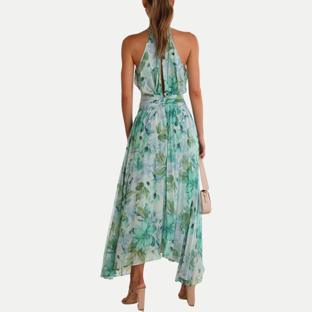 Isla – Halter Neck Pleated Maxi Dress