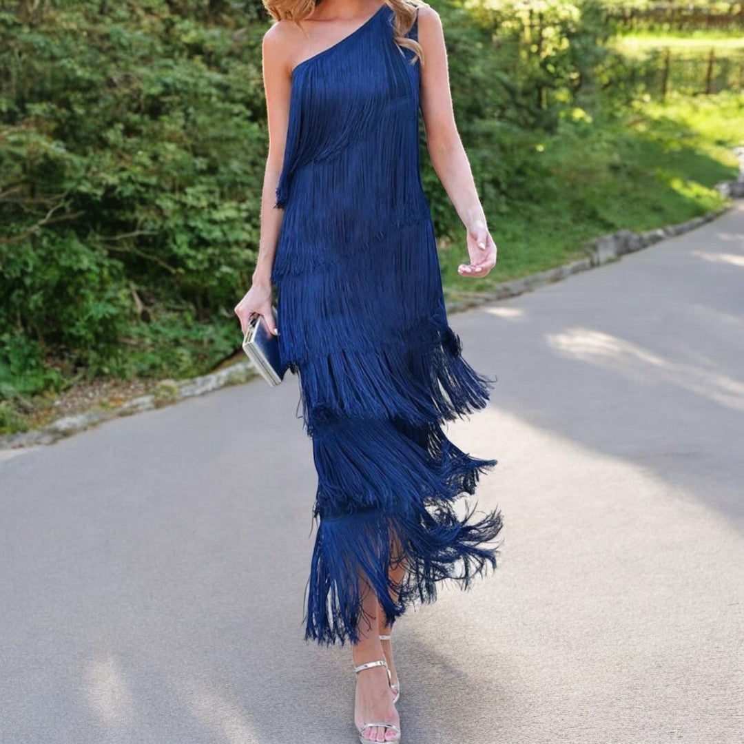 Ava – Asymmetric Fringe Maxi Dress