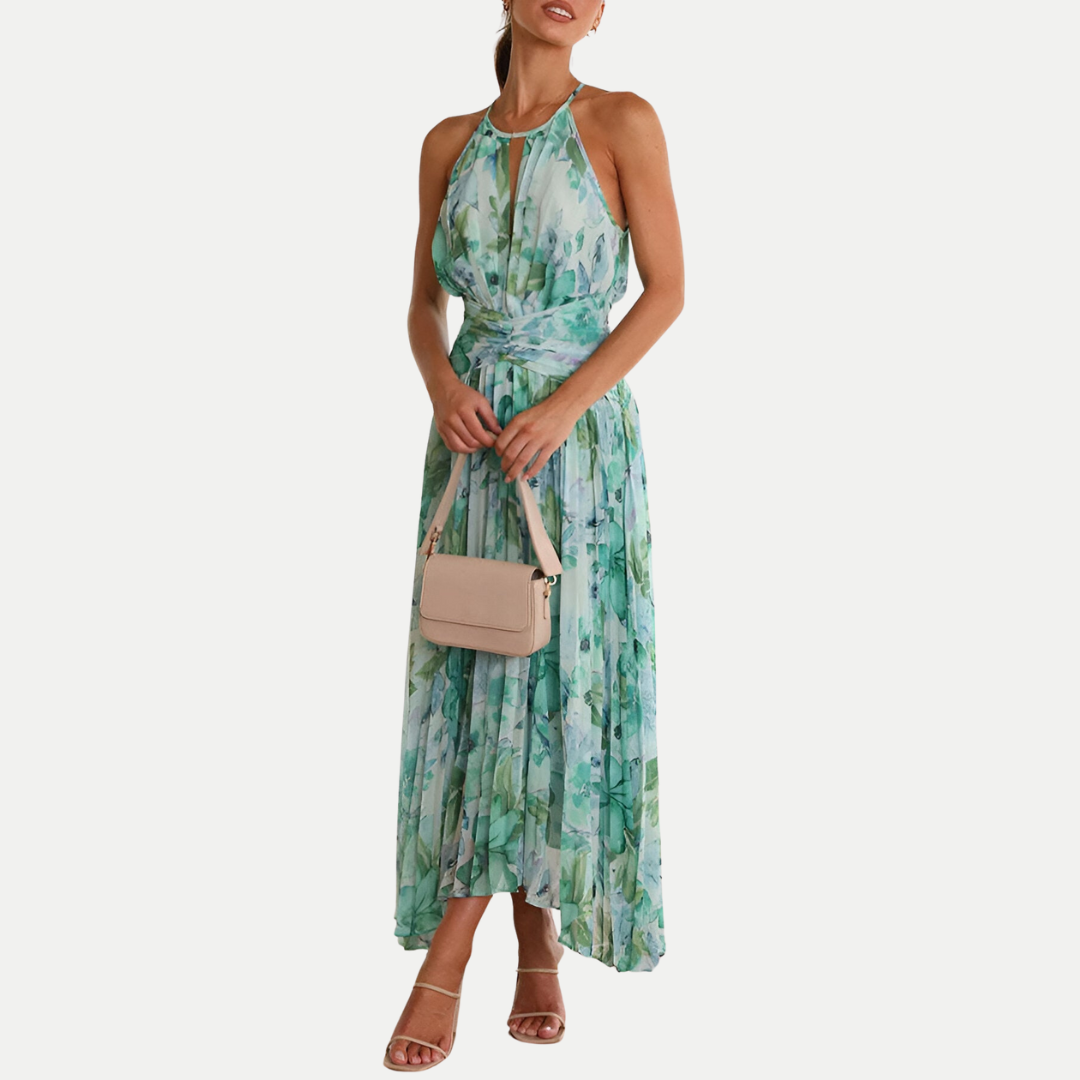 Isla – Halter Neck Pleated Maxi Dress
