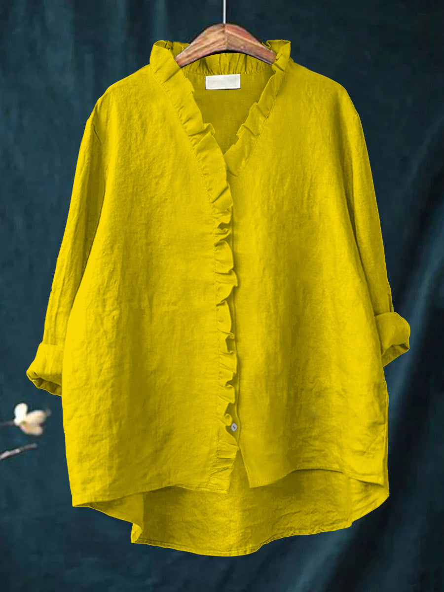 Jagienka | Cotton and Linen Shirt with Ruffle