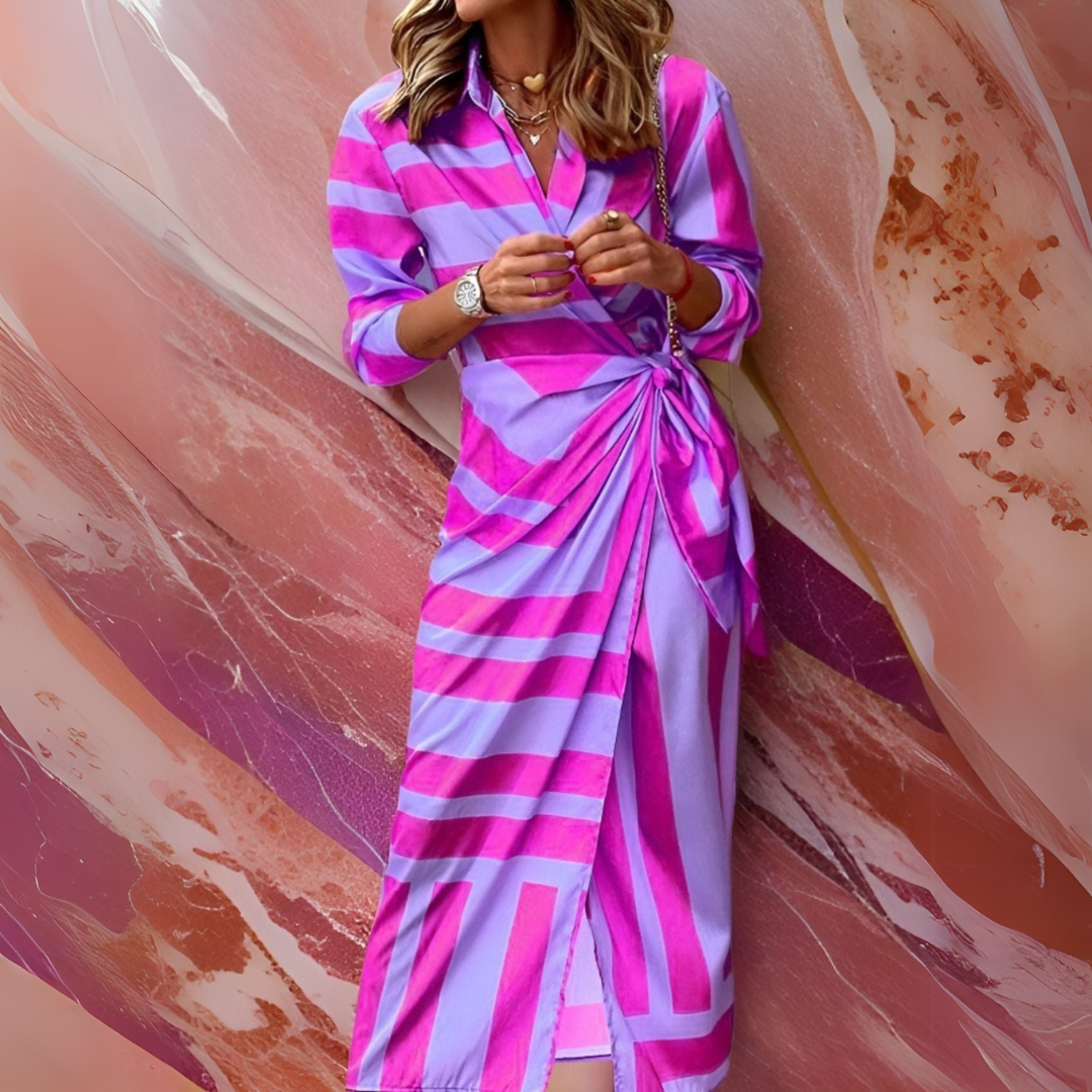 Katie – Geometric Wrap Midi Dress