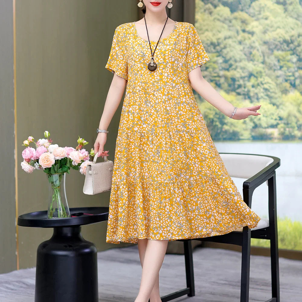 Daisy Puff Sleeve Midi Dress