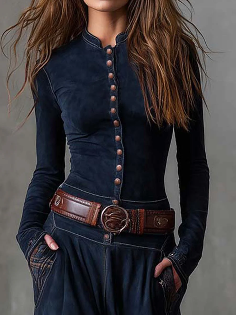 Helena | Maxi Dress in Blue Suede Look with Belt