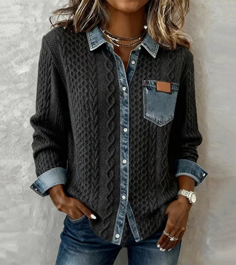 Bibianna | Long-Sleeve Shirt with Denim Patchwork