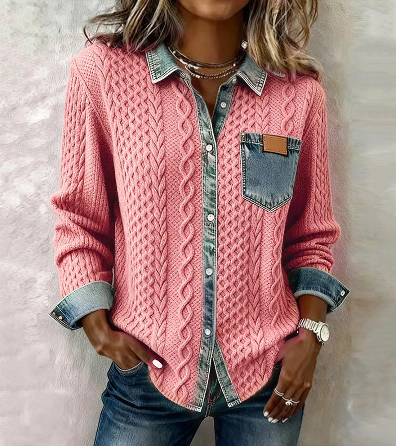 Bibianna | Long-Sleeve Shirt with Denim Patchwork