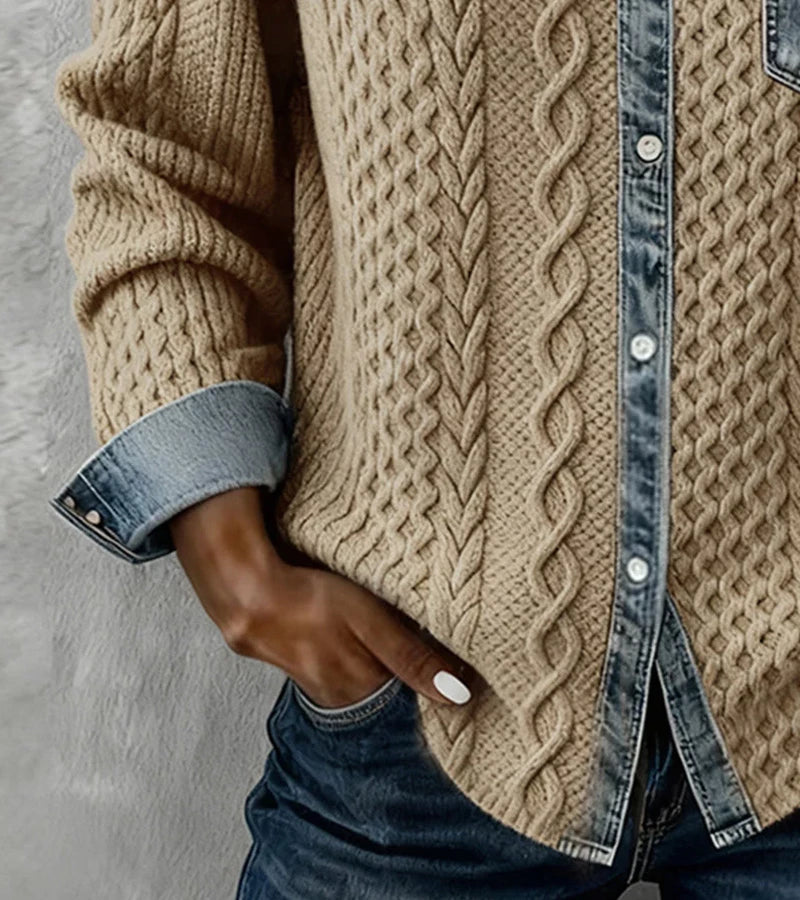 Bibianna | Long-Sleeve Shirt with Denim Patchwork