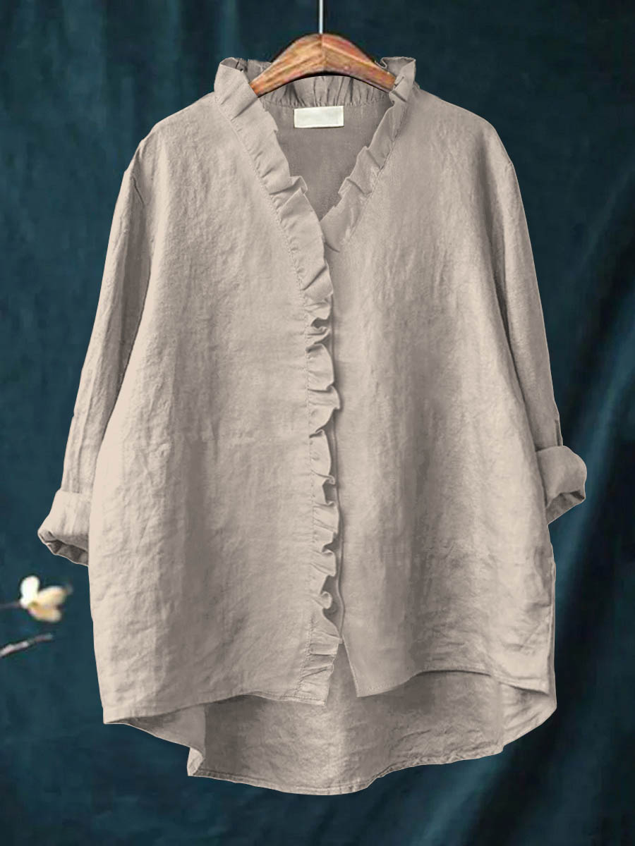 Jagienka | Cotton and Linen Shirt with Ruffle