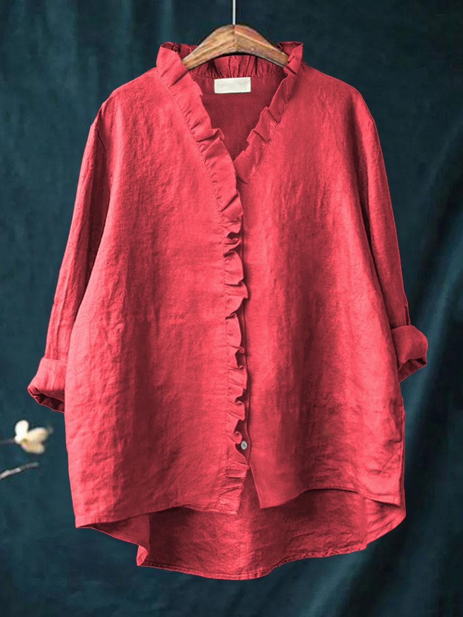 Jagienka | Cotton and Linen Shirt with Ruffle