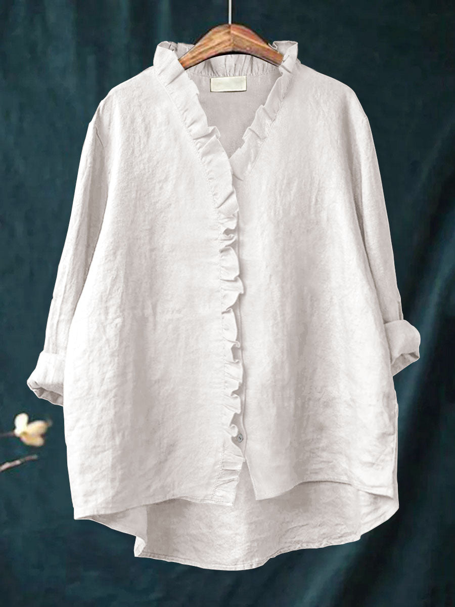 Jagienka | Cotton and Linen Shirt with Ruffle