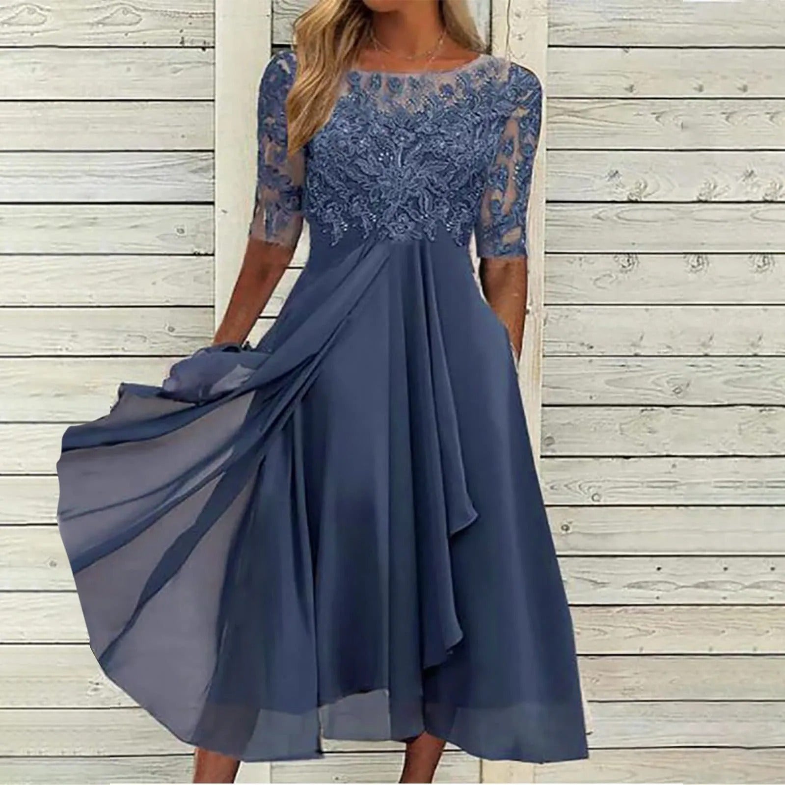 Isla – Embroidered Chiffon Midi Dress