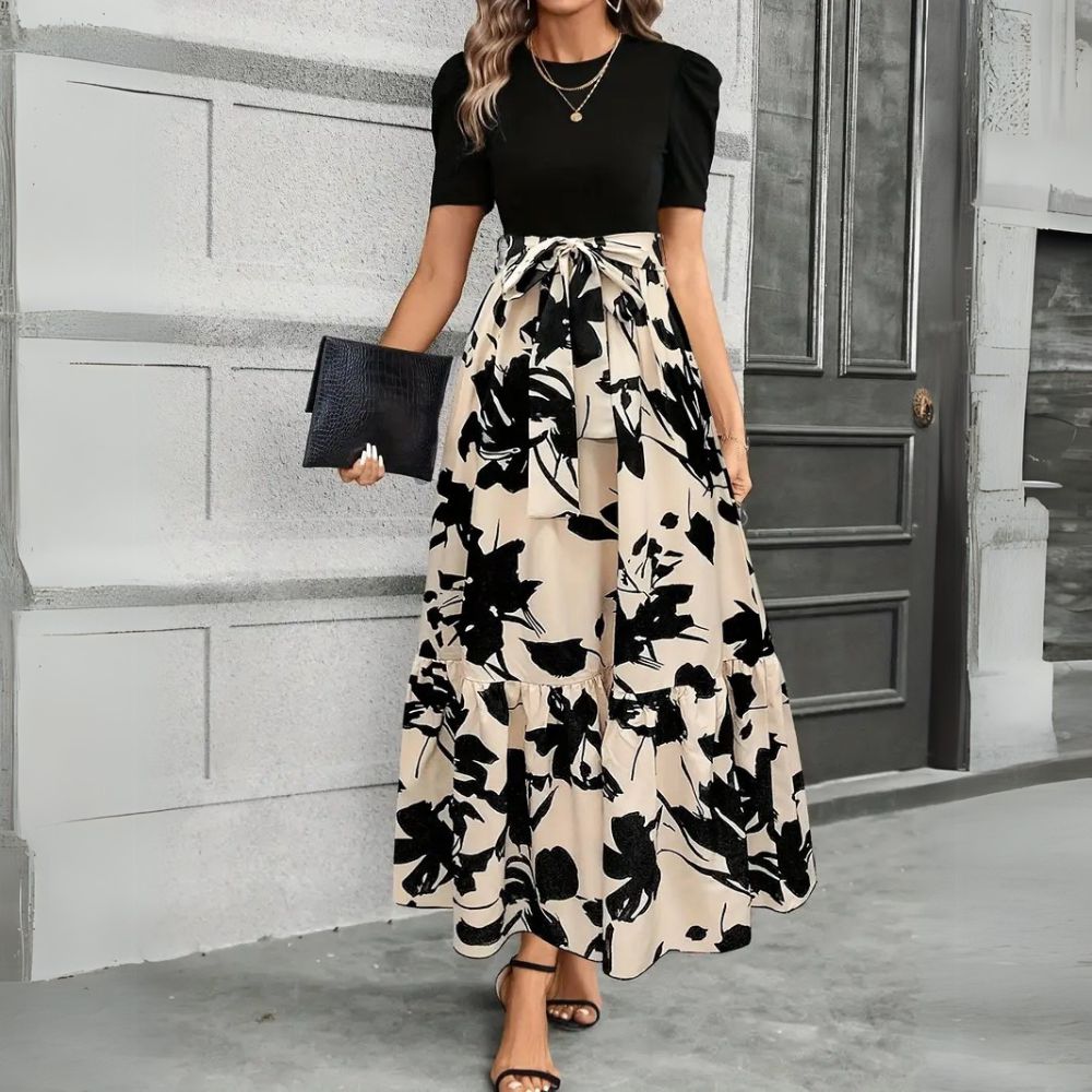 Amélie – Elegant Tie-Waist Maxi Dress