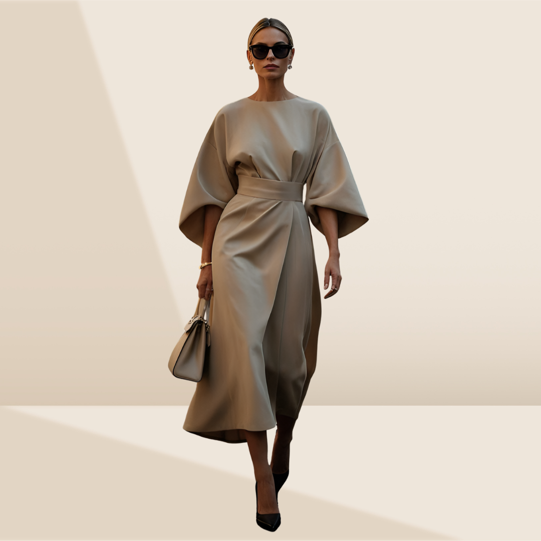 Valentina – Elegant Puff Sleeve Midi Dress