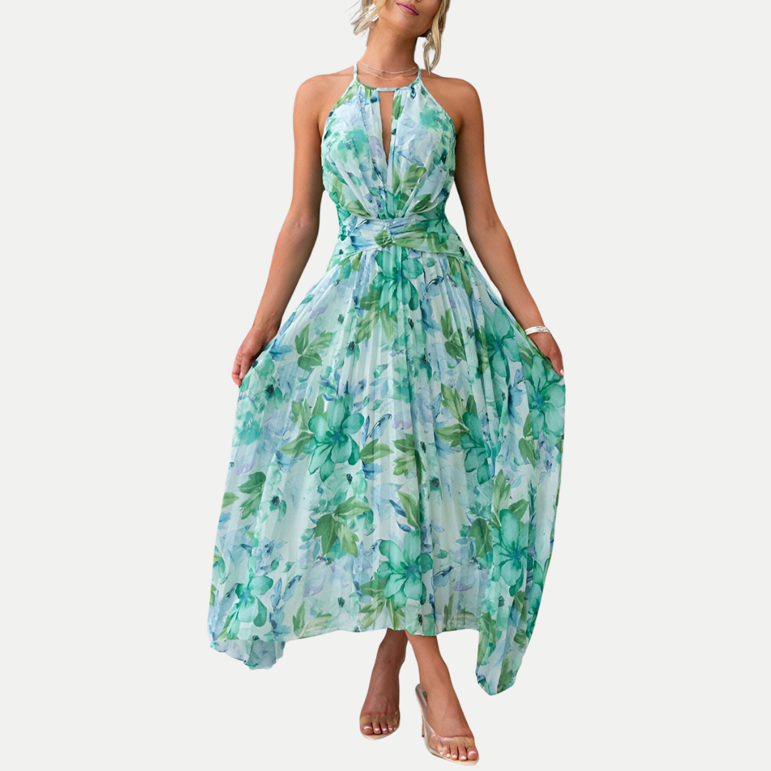 Isla – Halter Neck Pleated Maxi Dress