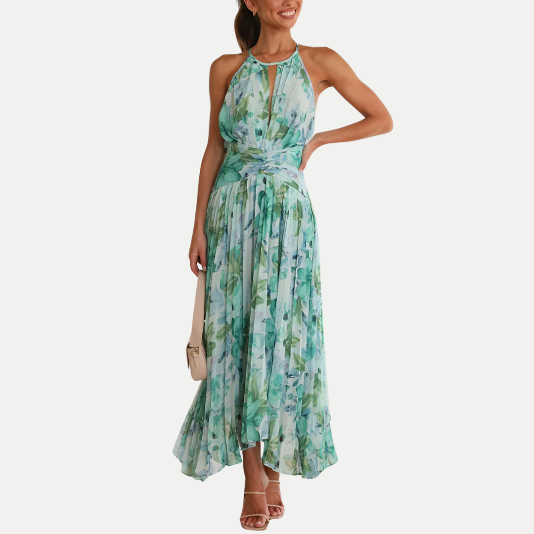 Isla – Halter Neck Pleated Maxi Dress