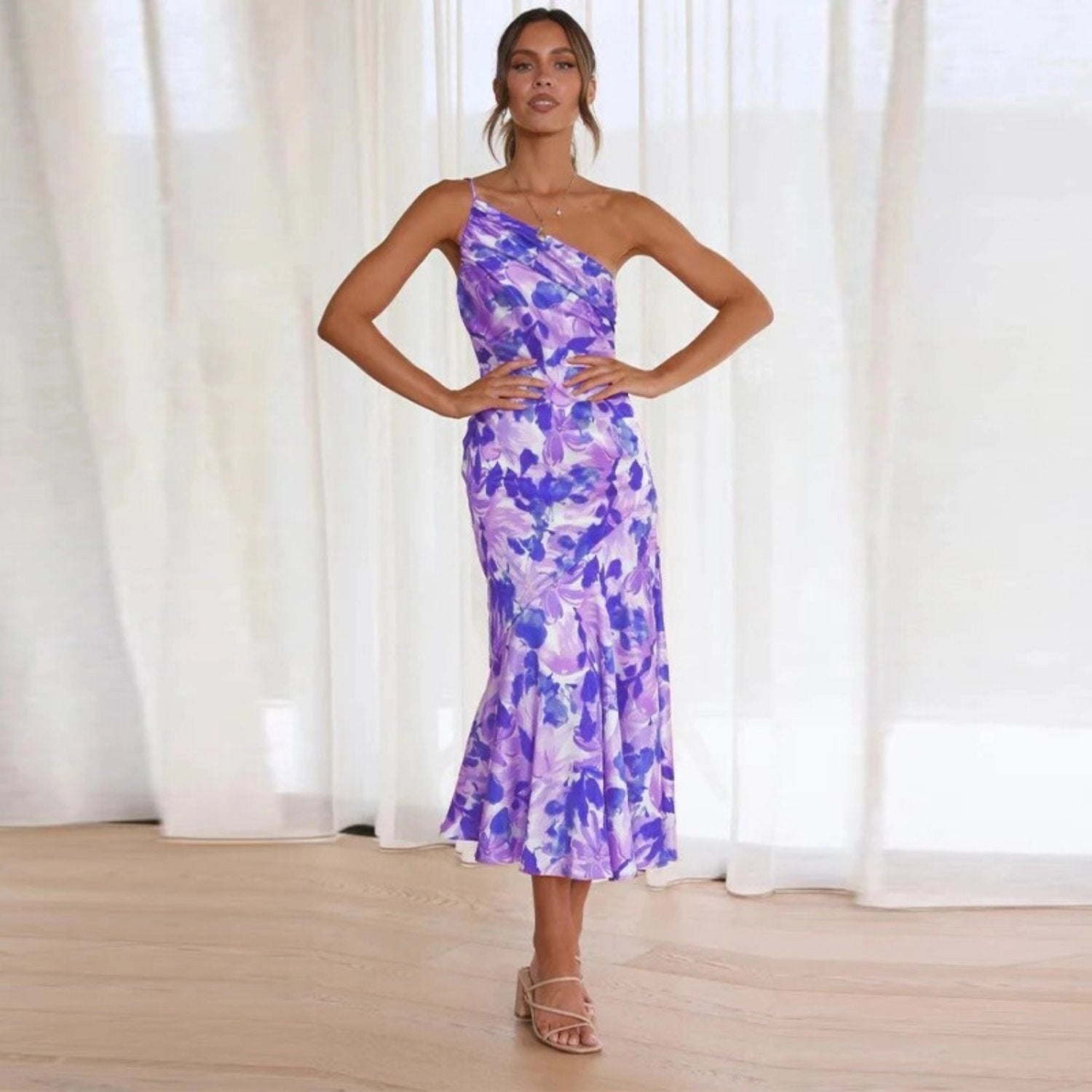 The Avencea Dress – One-Shoulder Floral Midi Dress