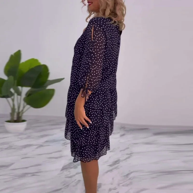 Ella-Polka Dot Tiered Midi Dress