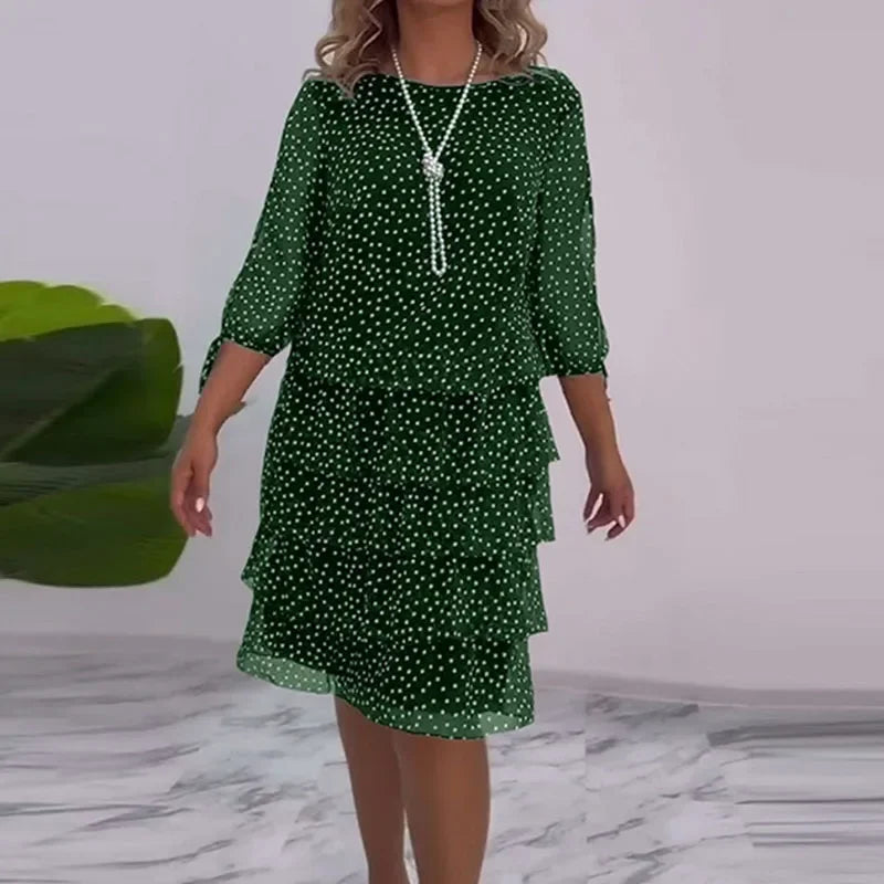 Ella-Polka Dot Tiered Midi Dress