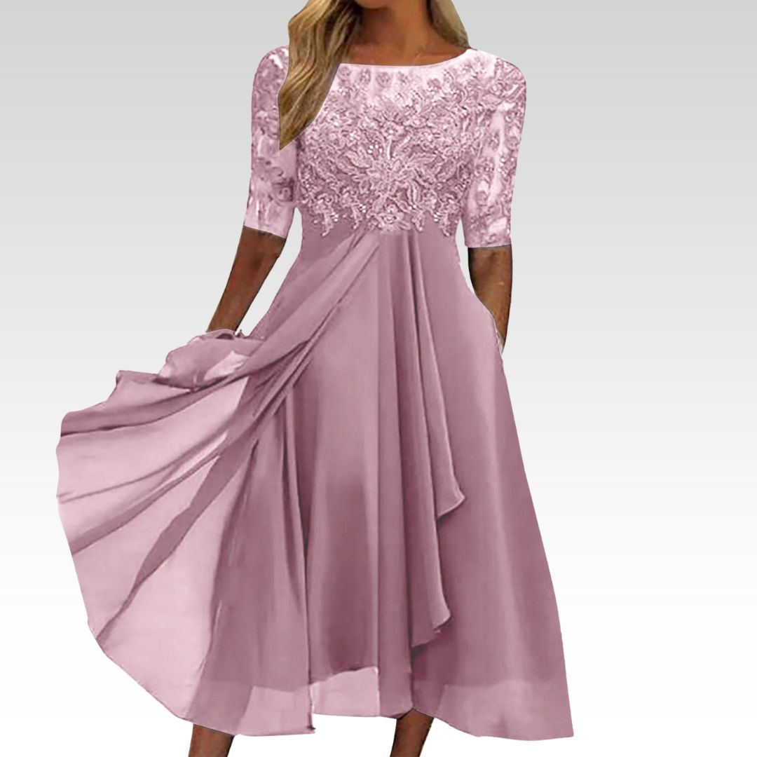 Isla – Embroidered Chiffon Midi Dress