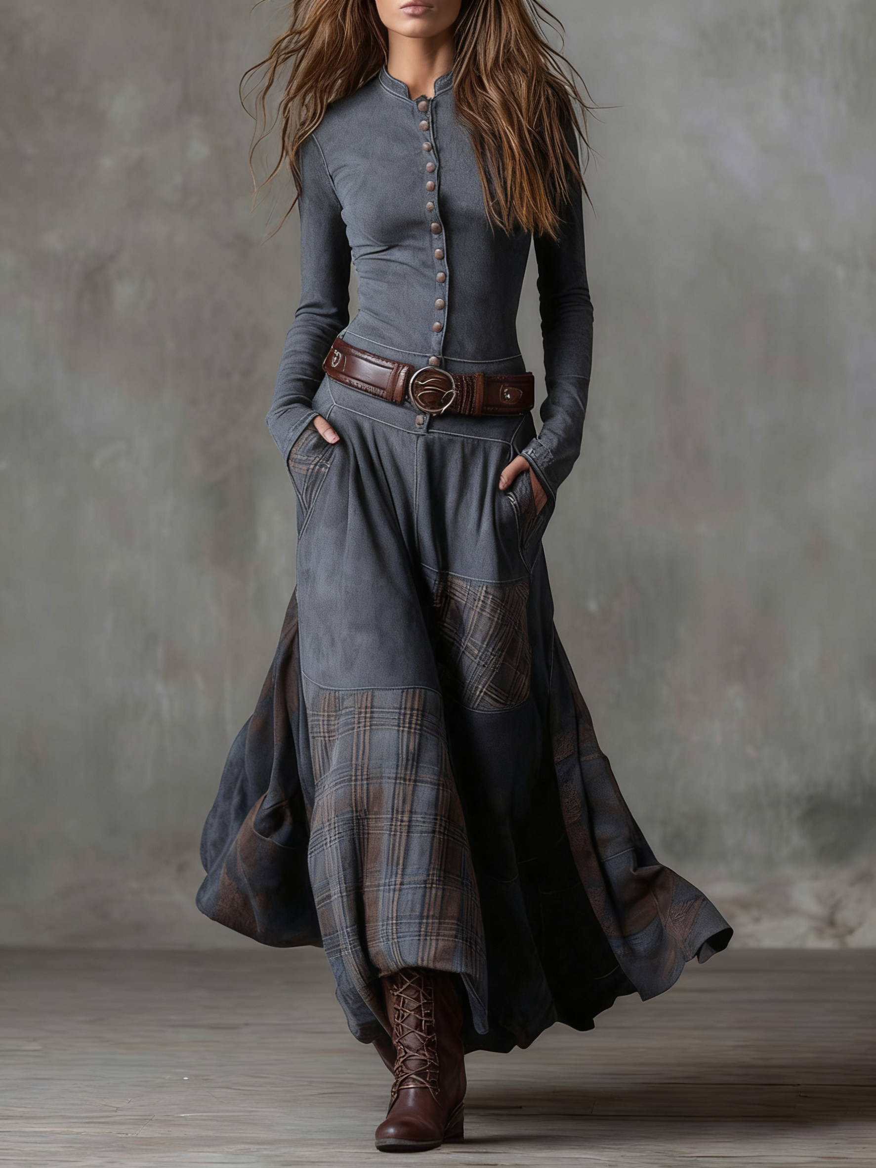 Helena | Maxi Dress in Blue Suede Look with Belt