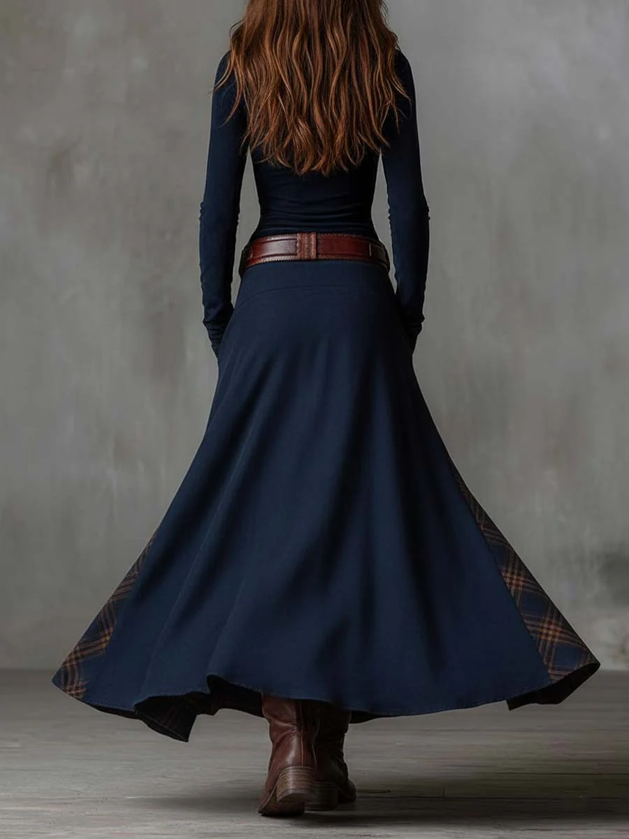 Helena | Maxi Dress in Blue Suede Look with Belt