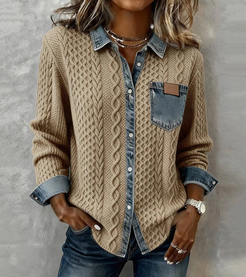 Bibianna | Long-Sleeve Shirt with Denim Patchwork
