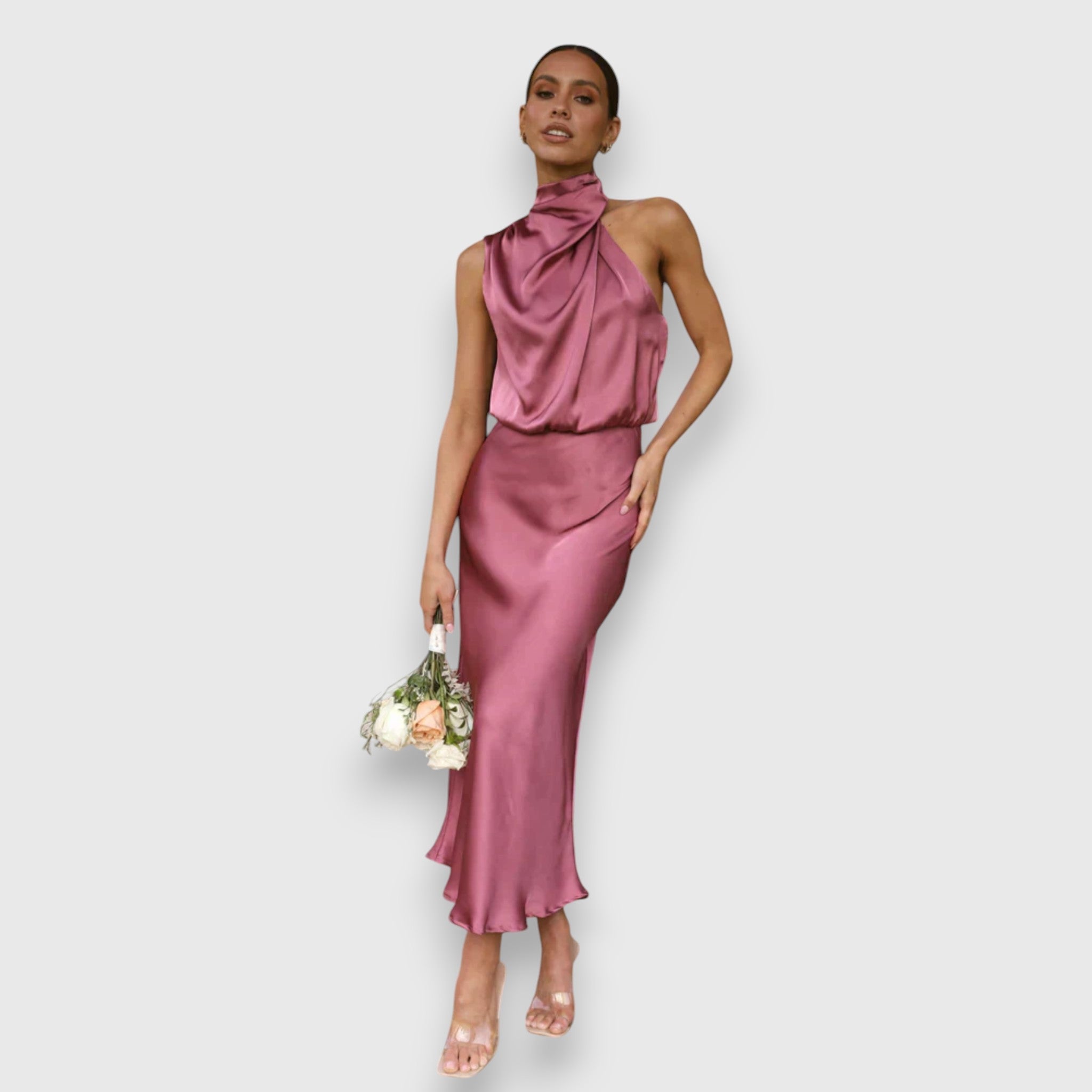 Brielle – Satin Halter Midi Dress