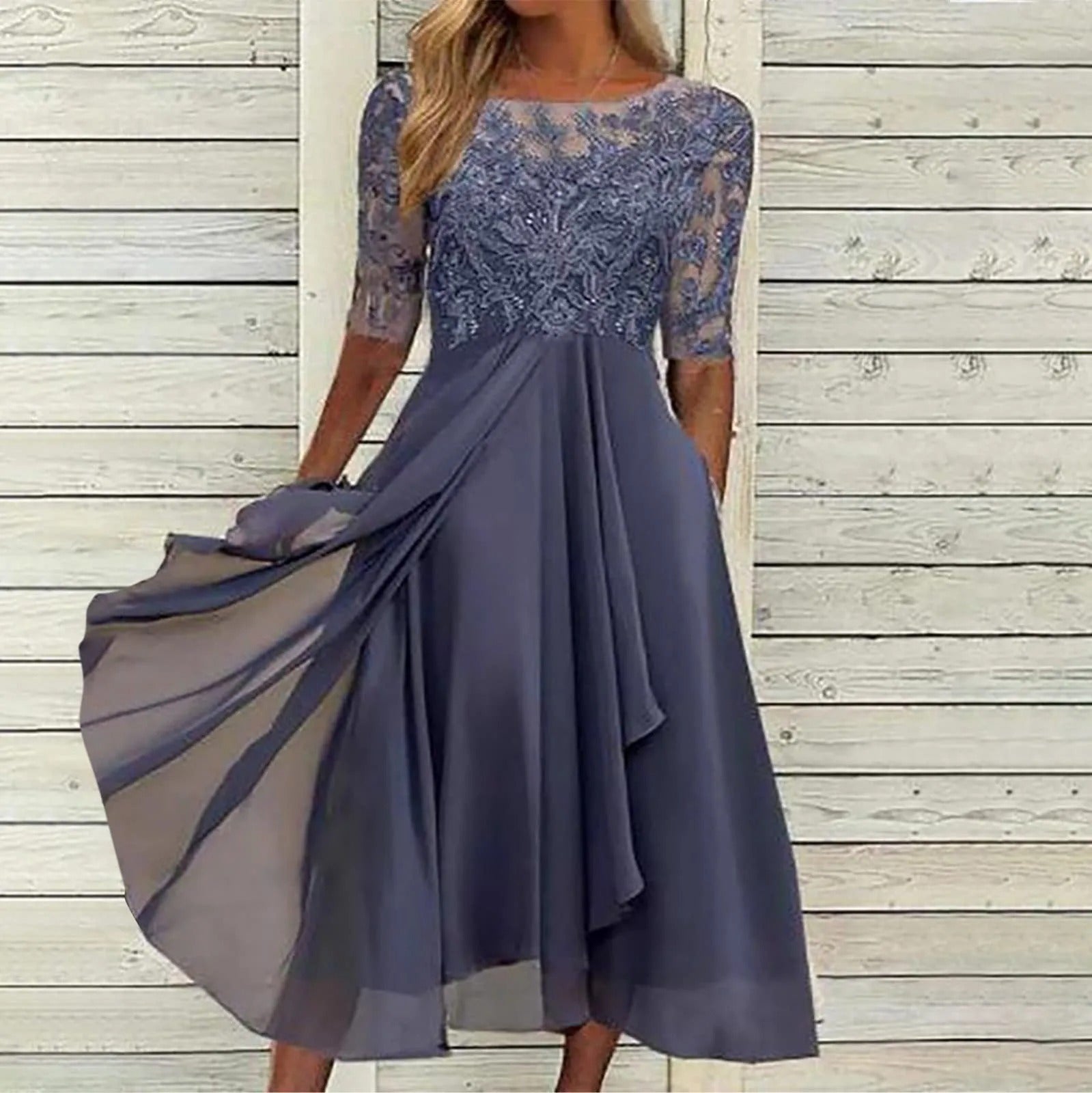 Isla – Embroidered Chiffon Midi Dress