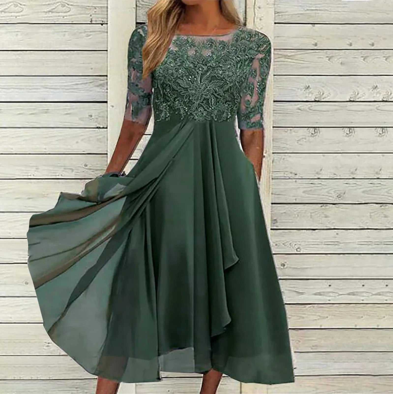 Isla – Embroidered Chiffon Midi Dress
